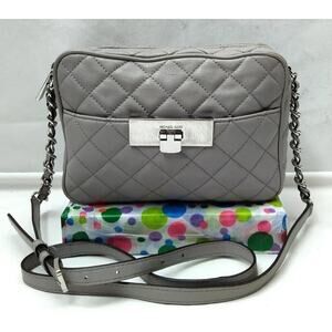 Michael Kors Gray Leather Quilted Chain Strap Credit Card Zipper Crossbody Bag